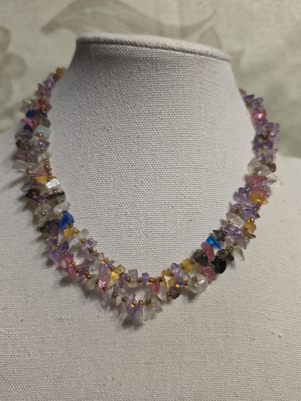 #1366. Genuine Raw Semi-precious Genstone Chip Necklace